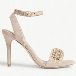 Sandro Paris Nude/ Beige Strap Heels  with Gold Chain Detail